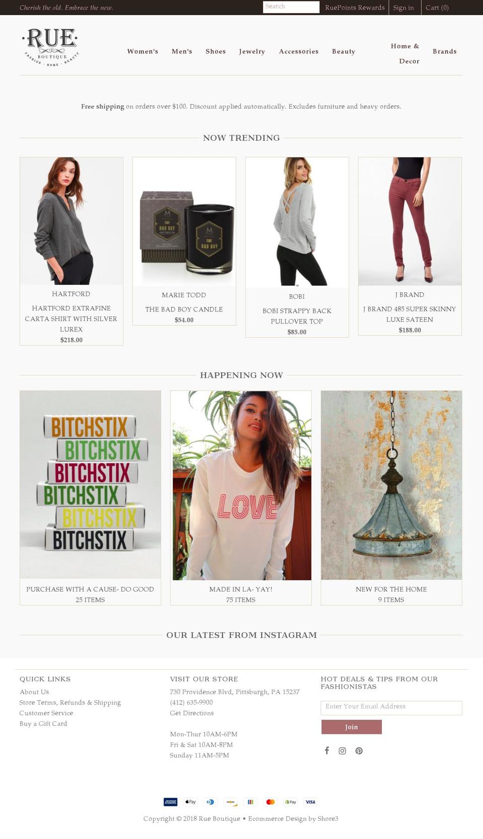 rueboutique.com shopify website screenshot