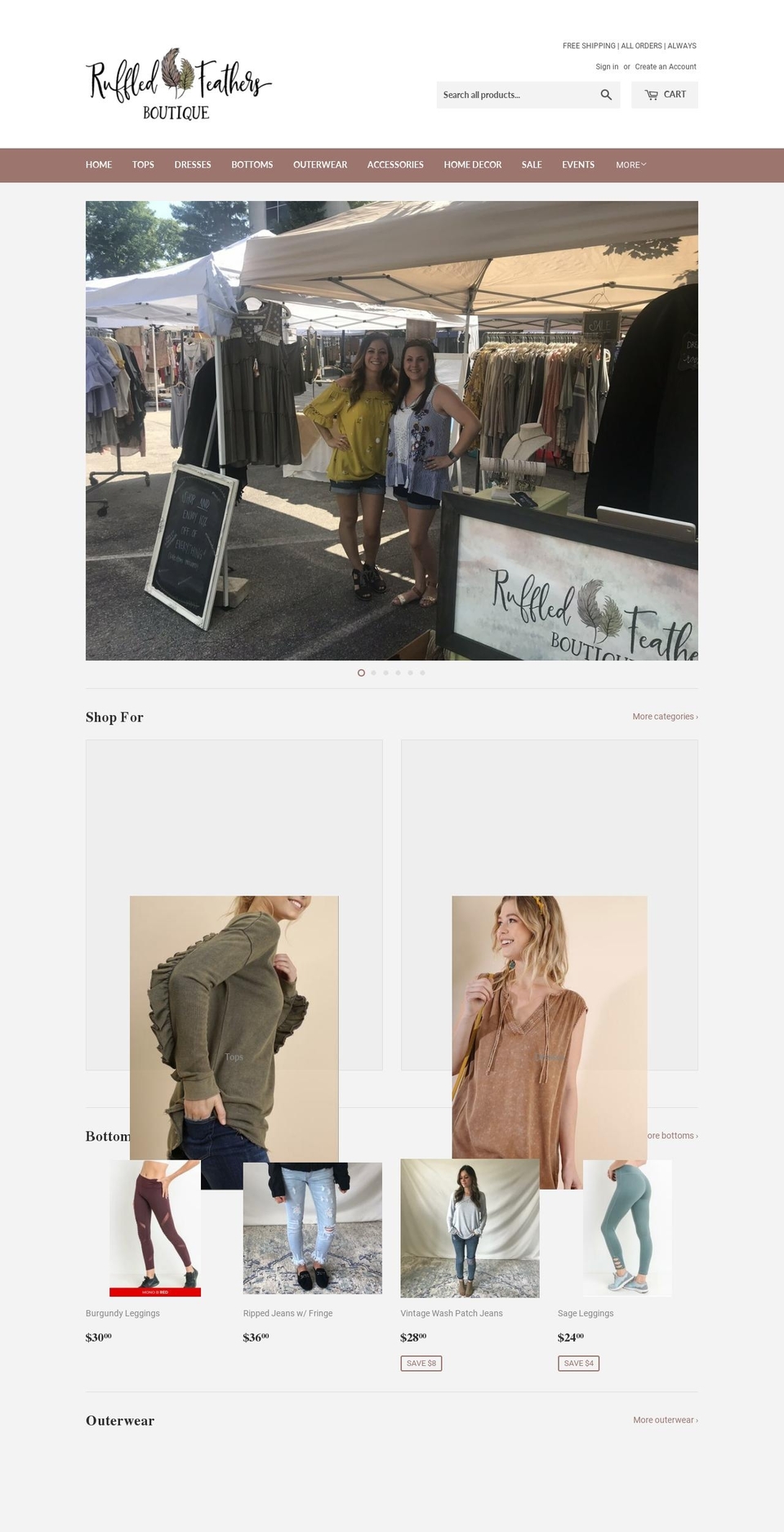 ruffledfeathersbtq.com — Shopify storefront screenshot