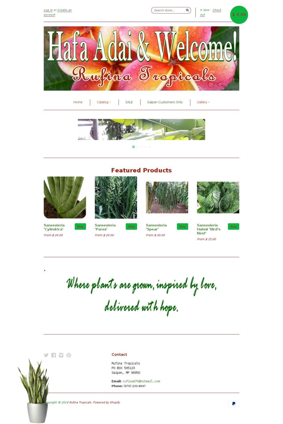 rufinatropicals.com shopify website screenshot