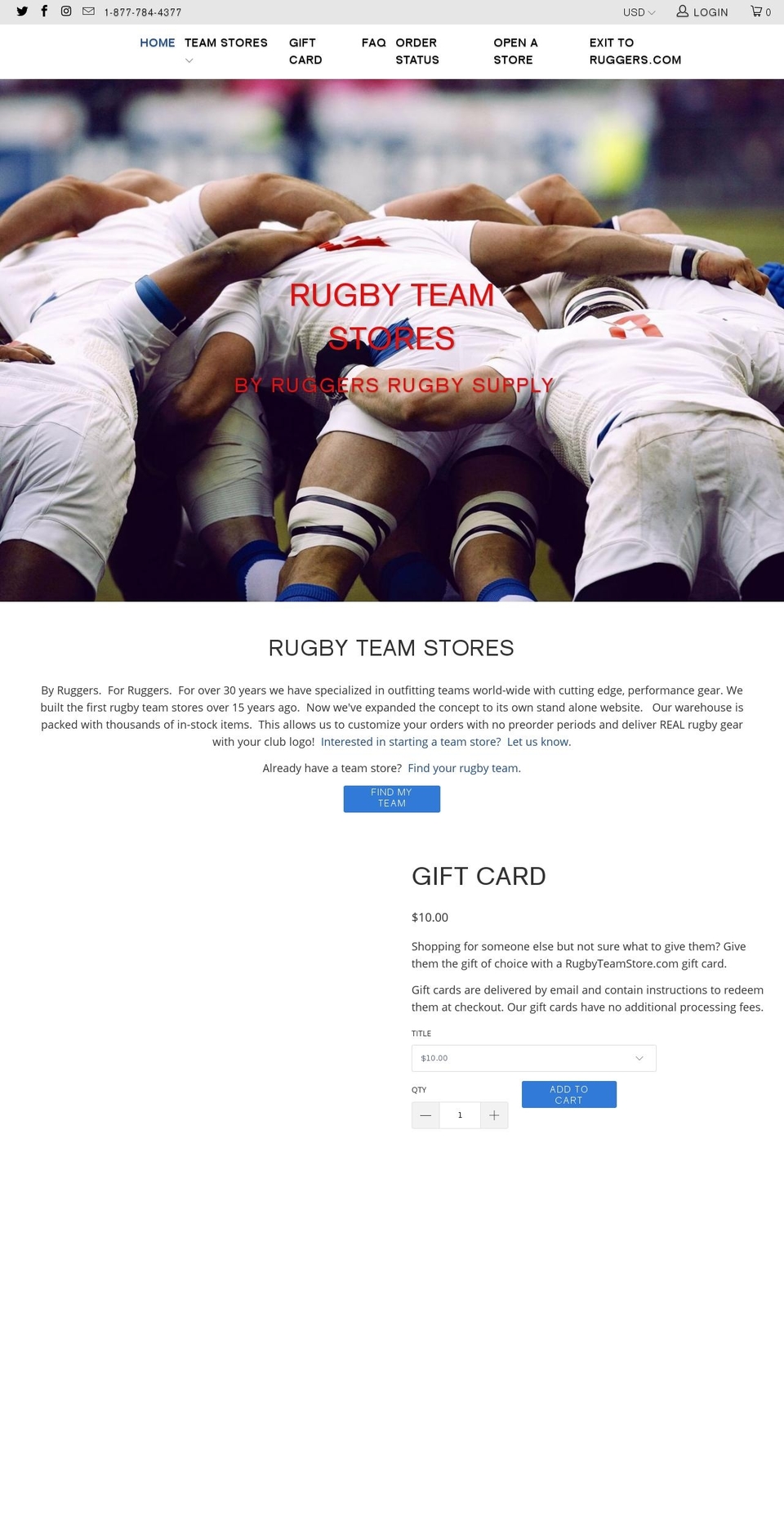 rugbyteamstores.com — Shopify storefront screenshot