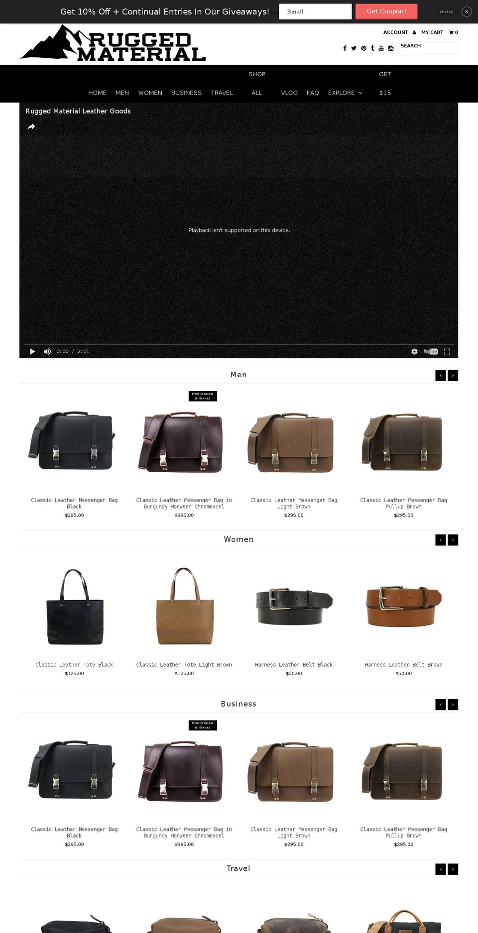 Venue Shopify theme site example rugged-material.myshopify.com