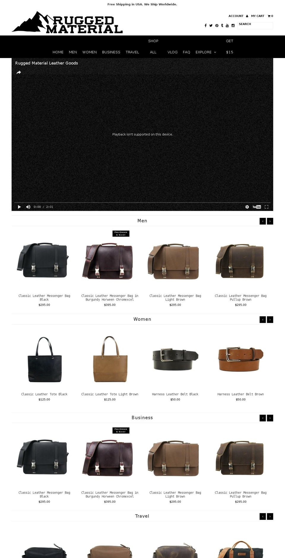 ruggedmaterial.com shopify website screenshot