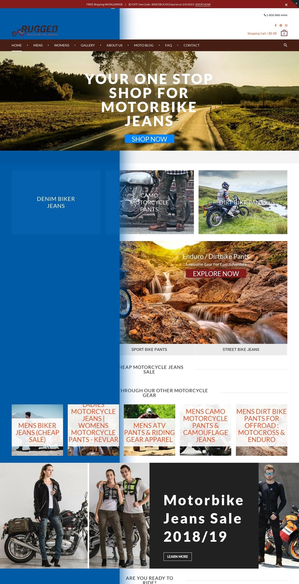 ruggedmotorbikejeans.com — Shopify storefront screenshot