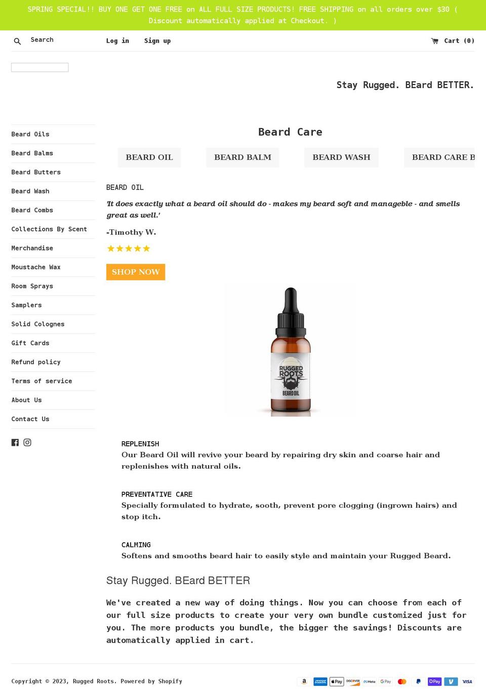 ruggedrootsbeardcare.com shopify website screenshot