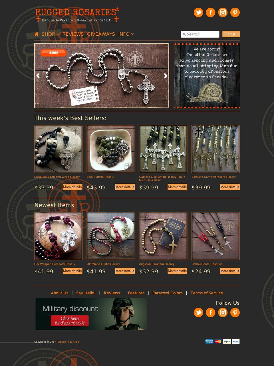 ruggedrosaries.com shopify website screenshot