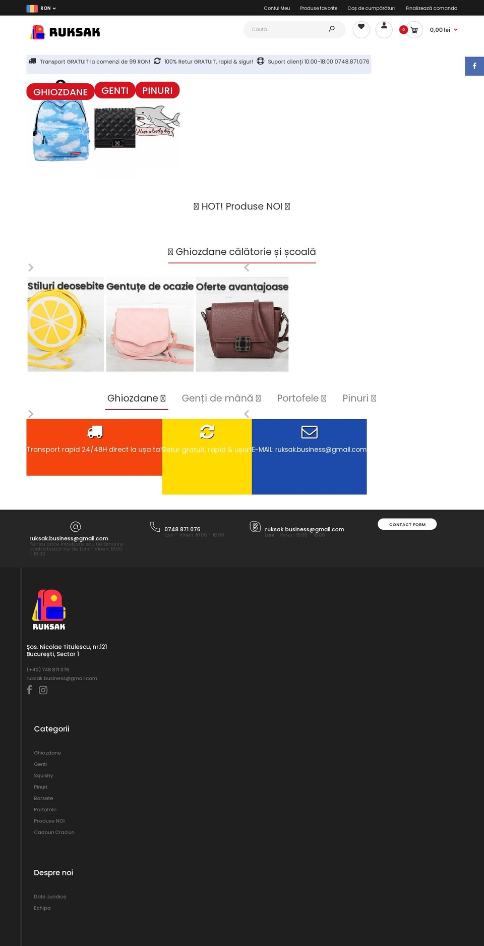 ruksak.ro shopify website screenshot