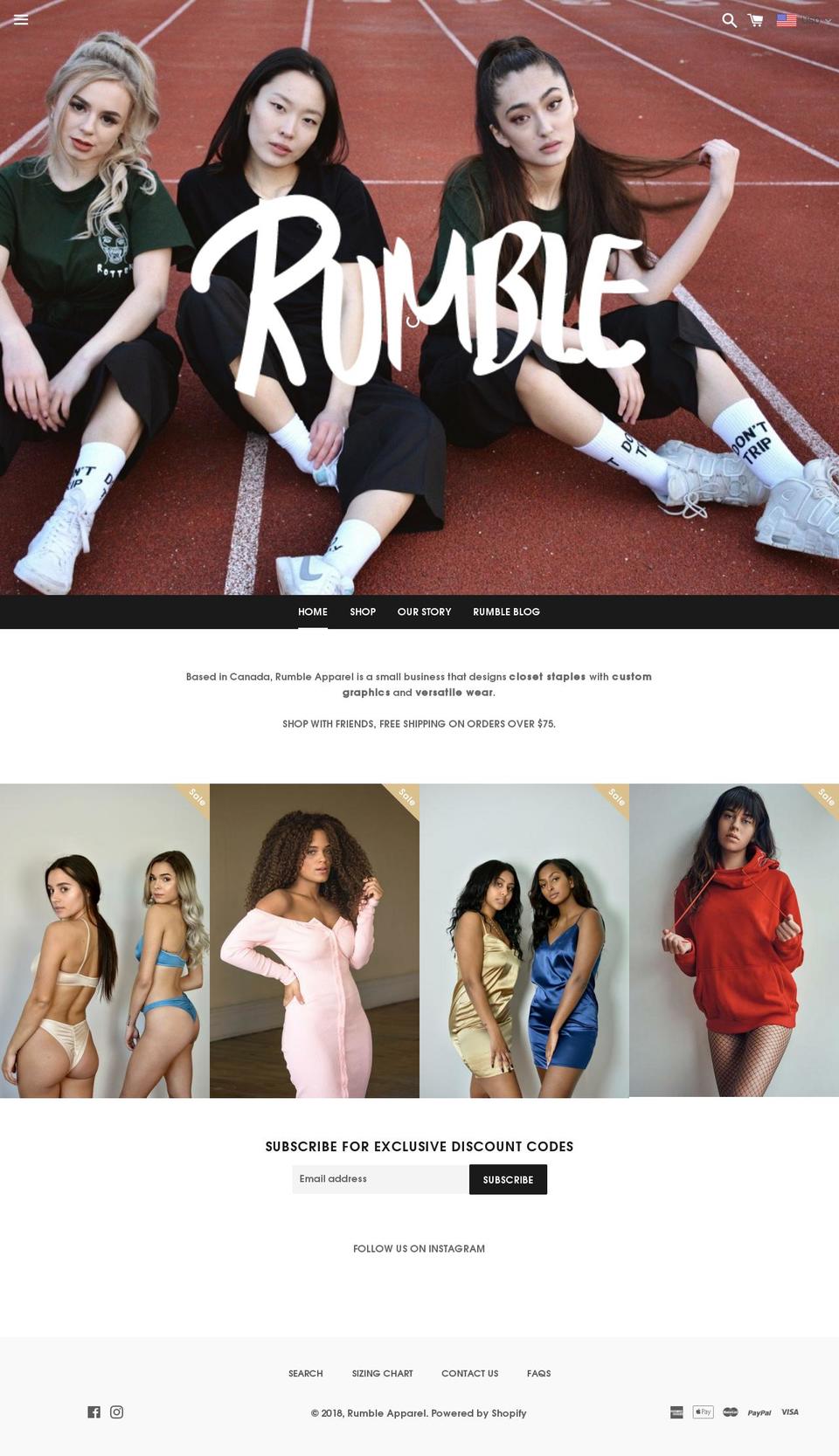 rumbleapparel.com — Shopify storefront screenshot