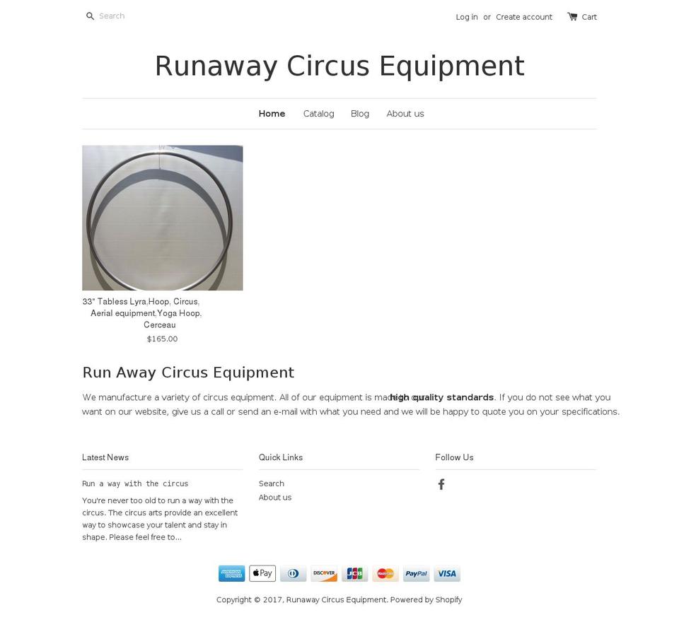 runawaycircusequip.com shopify website screenshot