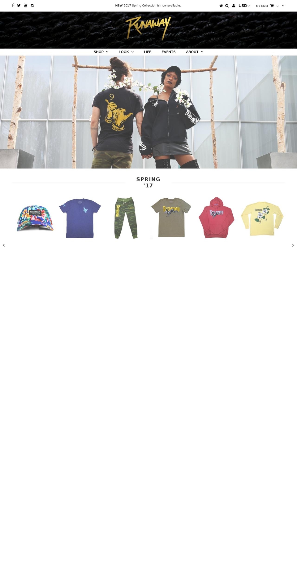 Testament Shopify theme site example runawayclothes.com