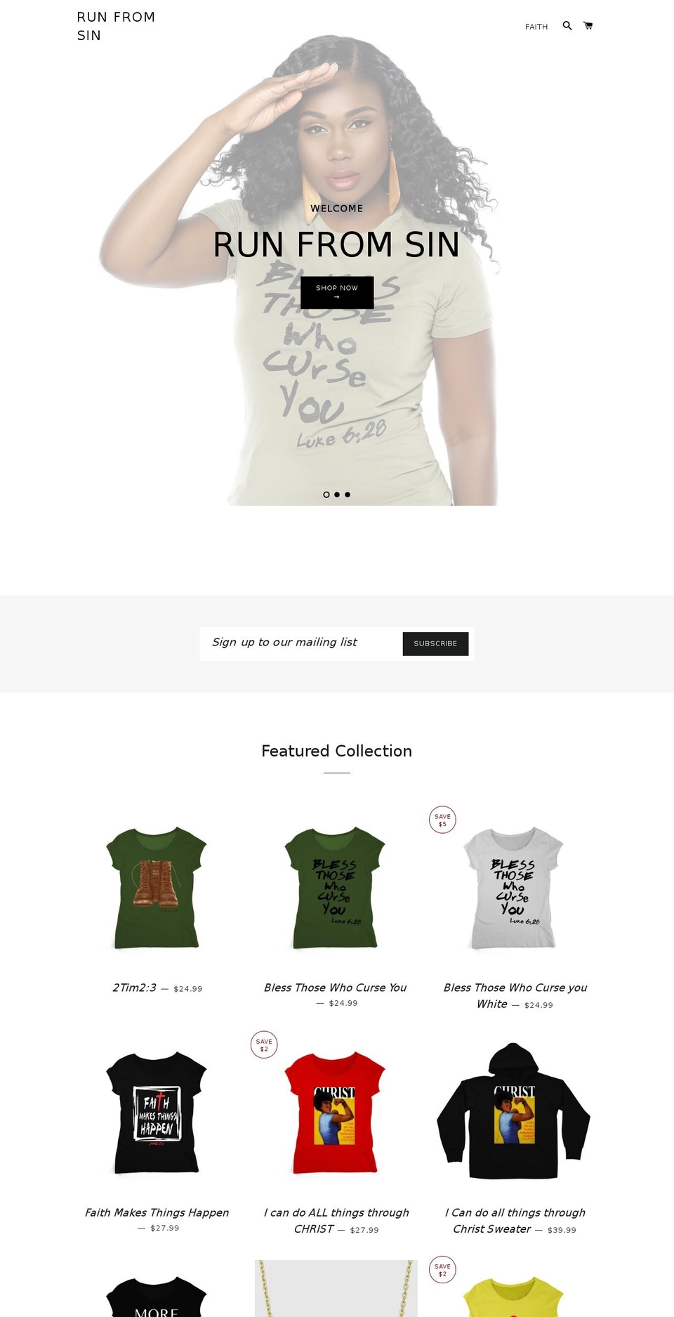 runfromsin.com shopify website screenshot