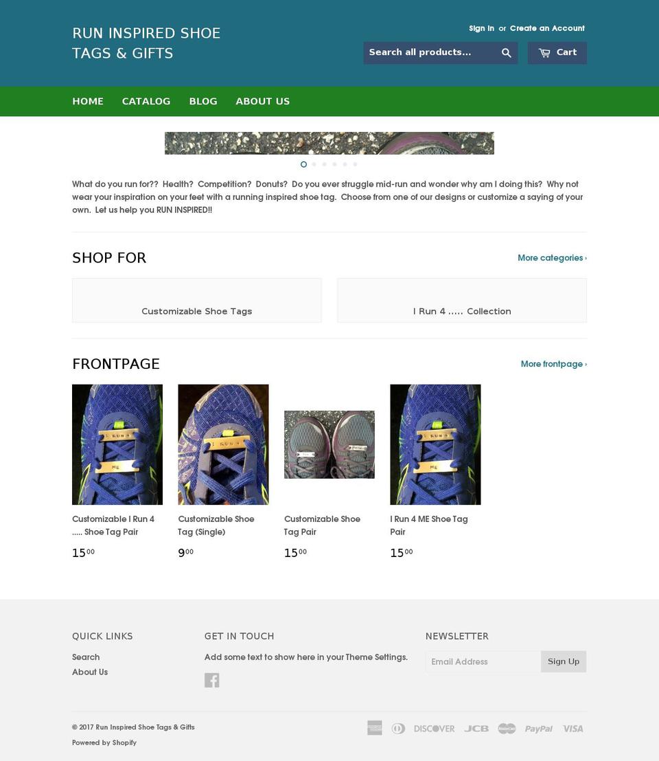 runinspiredshoetags.com shopify website screenshot
