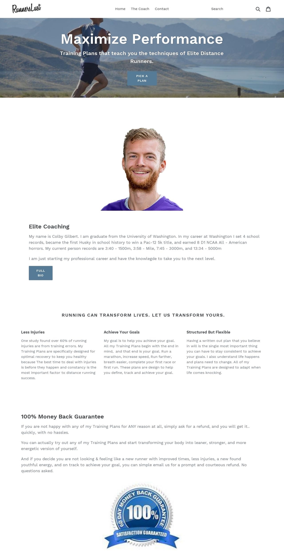 runnerslust.com shopify website screenshot