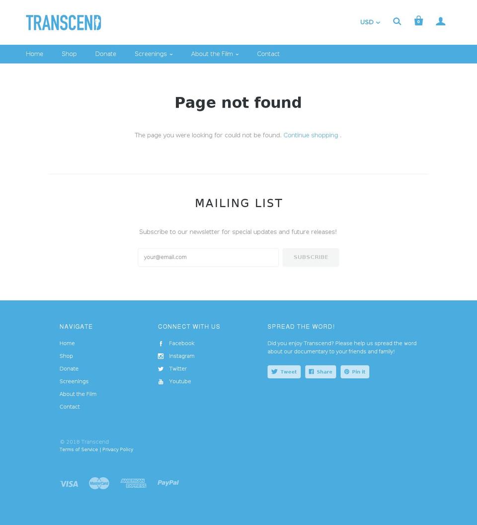 Transcend Shopify theme site example runningawayfromnothing.com