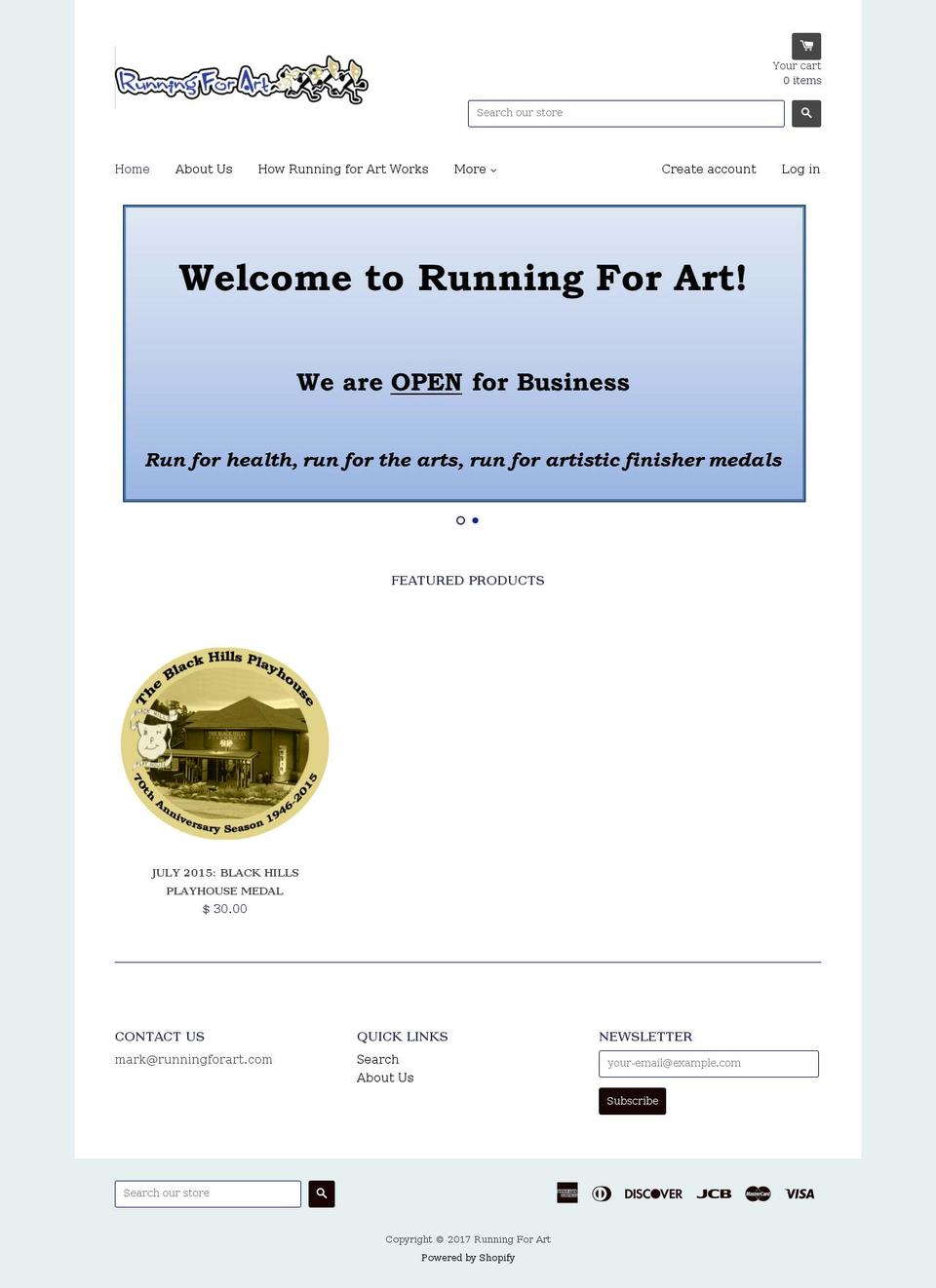 runningforart.com shopify website screenshot