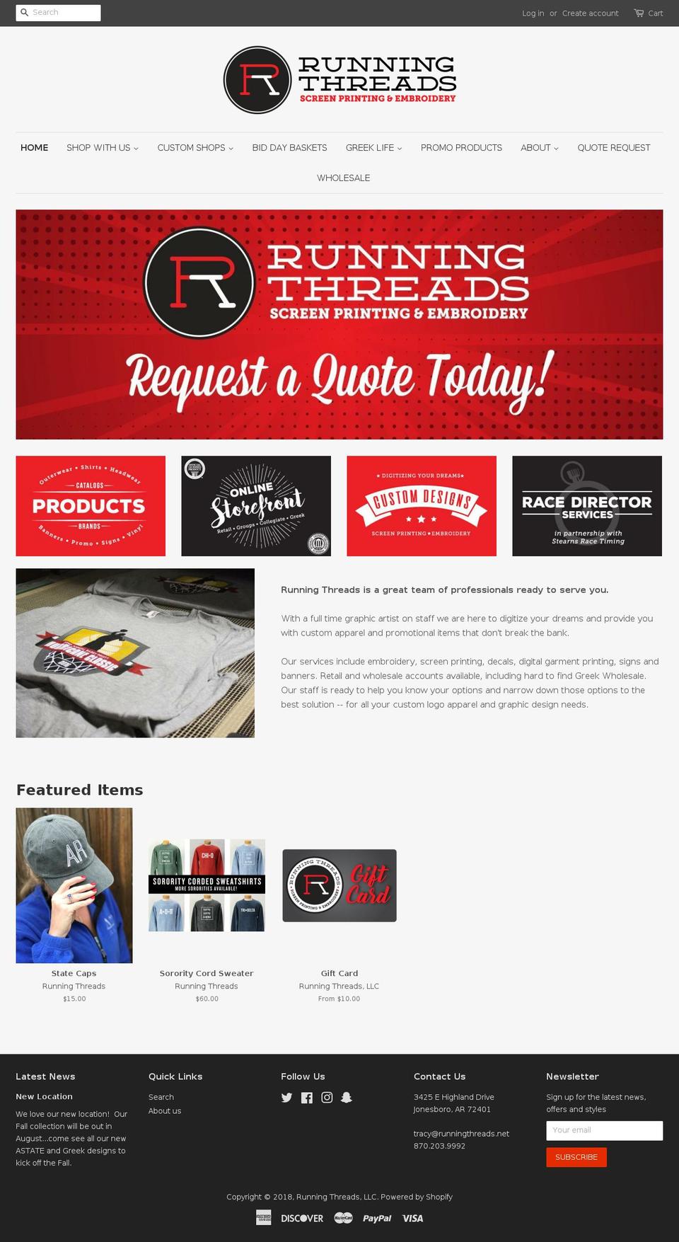 runningthreads.net shopify website screenshot