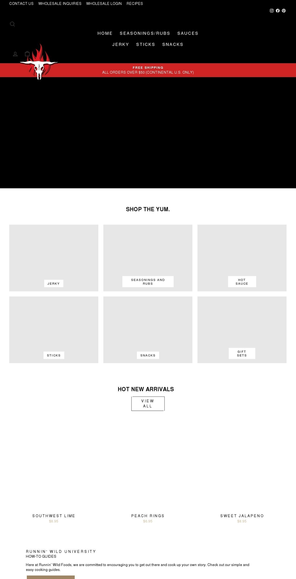 runninwildfoods.com shopify website screenshot