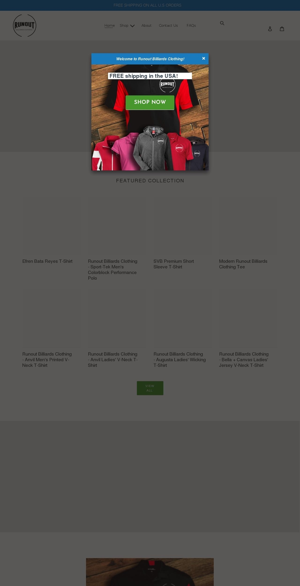 runoutbilliardsclothing.com — Shopify storefront screenshot