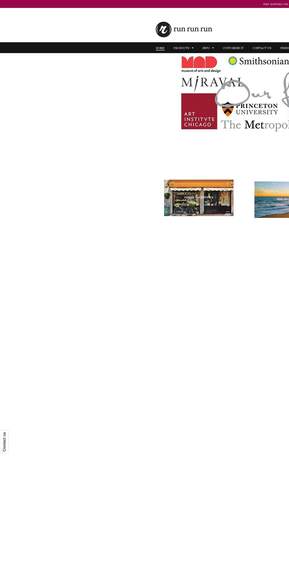 runrunrunbags.com shopify website screenshot