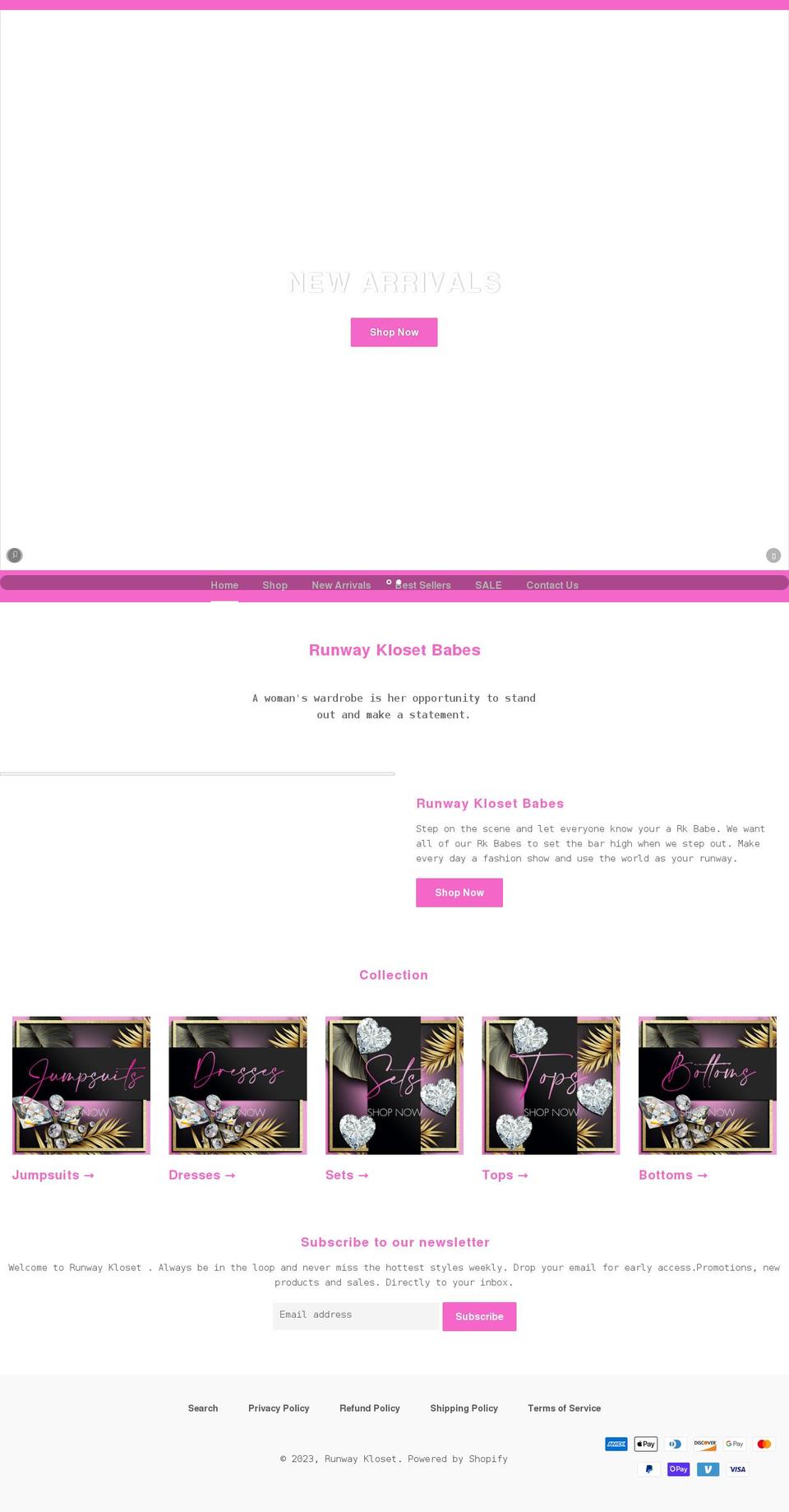 Homepage with Installments message Shopify theme site example runwaykloset.com