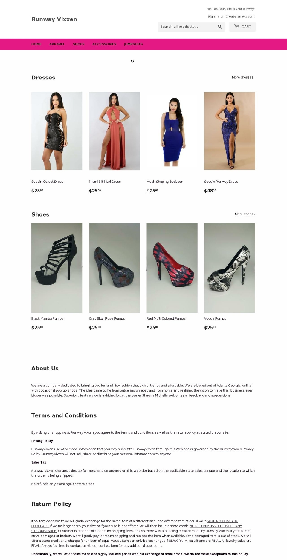 runwayvixxen.com shopify website screenshot