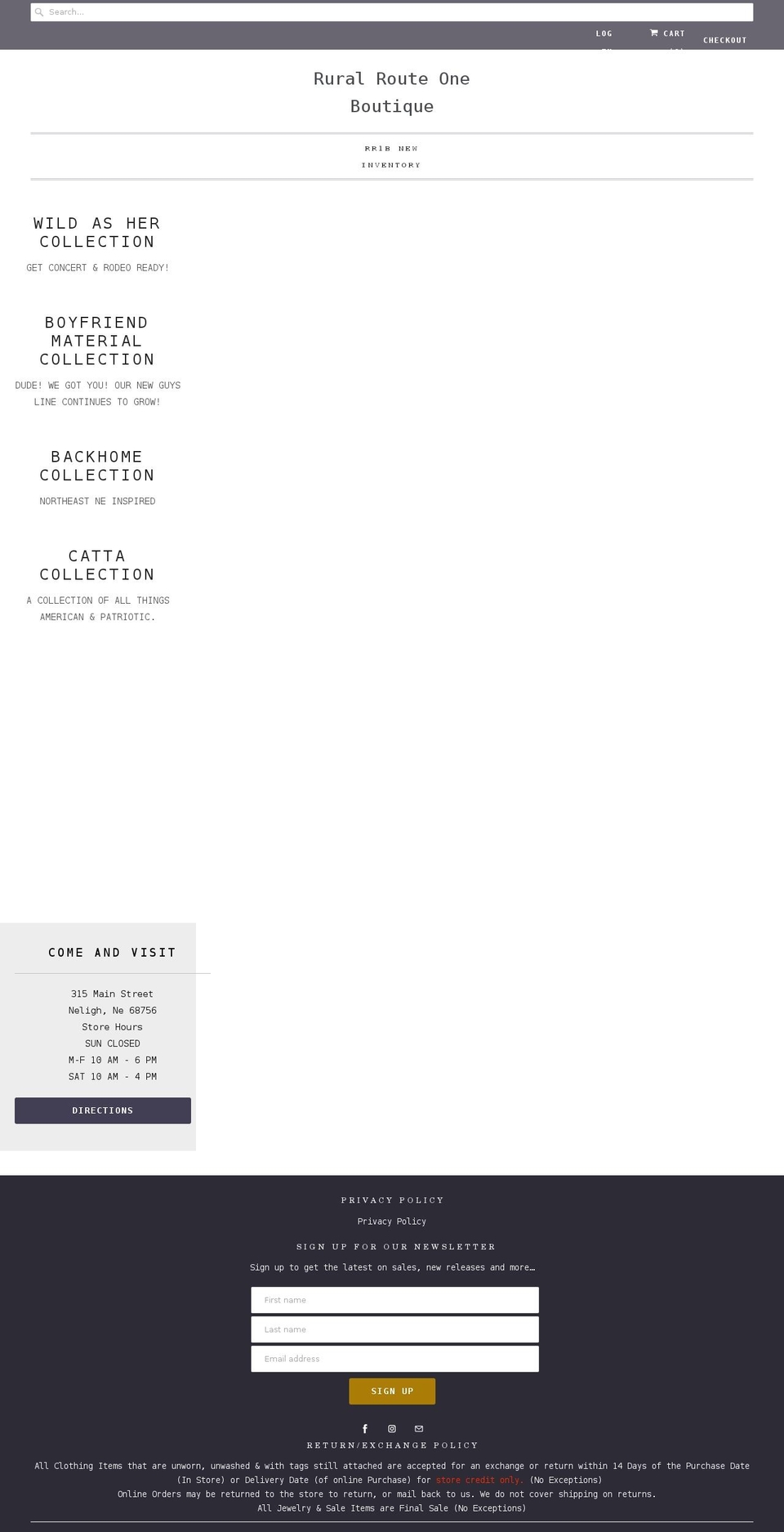 ruralroute1boutique.com shopify website screenshot
