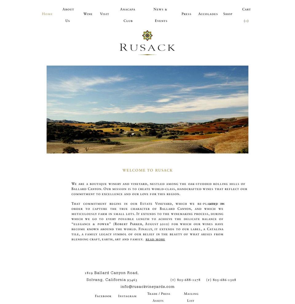 rusackvineyards.com — Shopify storefront screenshot