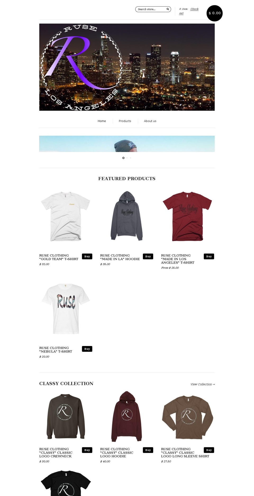ruseclothing.com — Shopify storefront screenshot