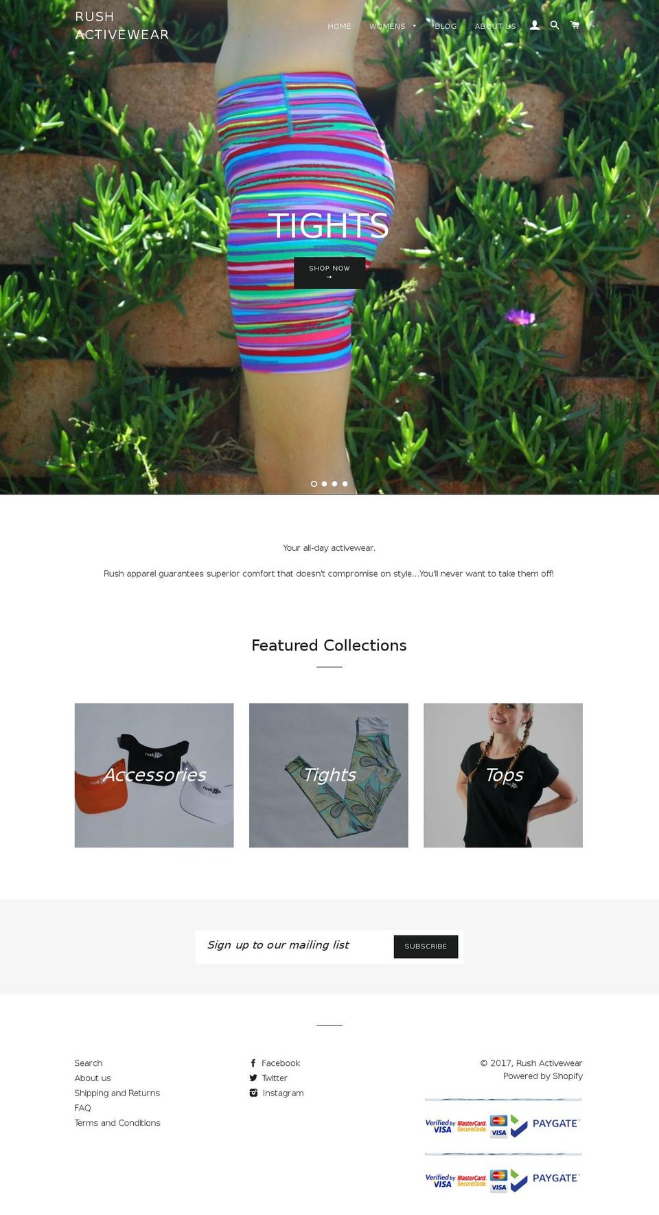 rushactivewear.com shopify website screenshot