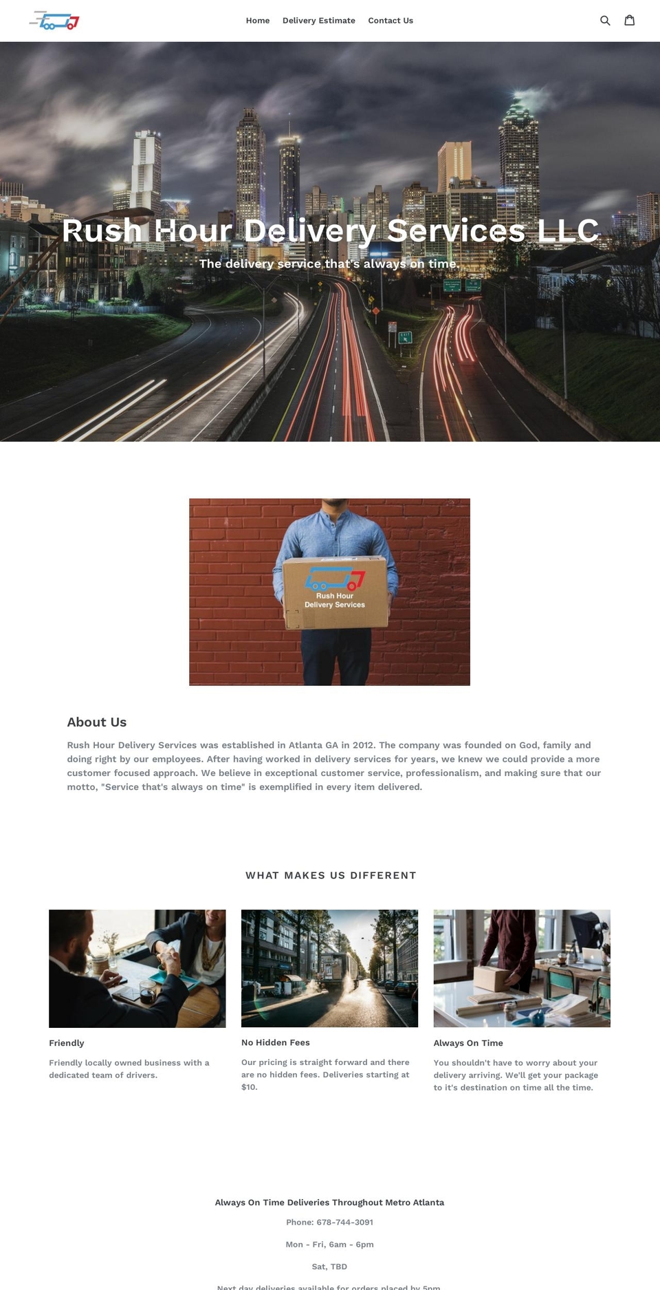 rushhourdeliveryservices.com — Shopify storefront screenshot