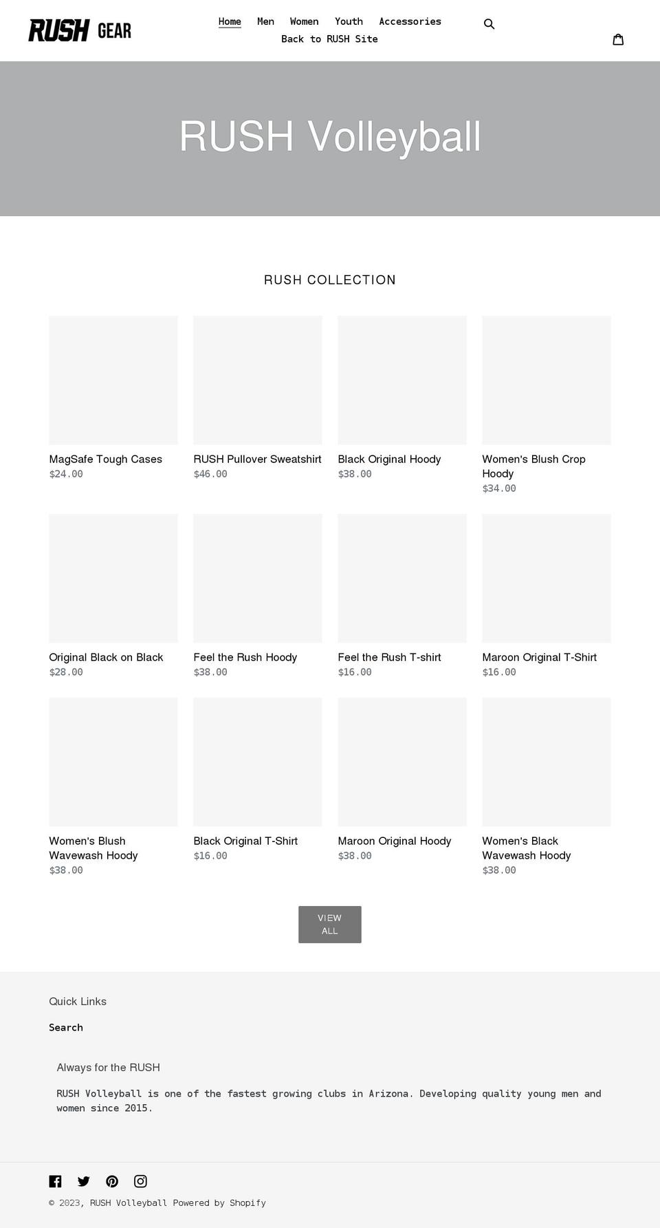 rushvbc.com shopify website screenshot