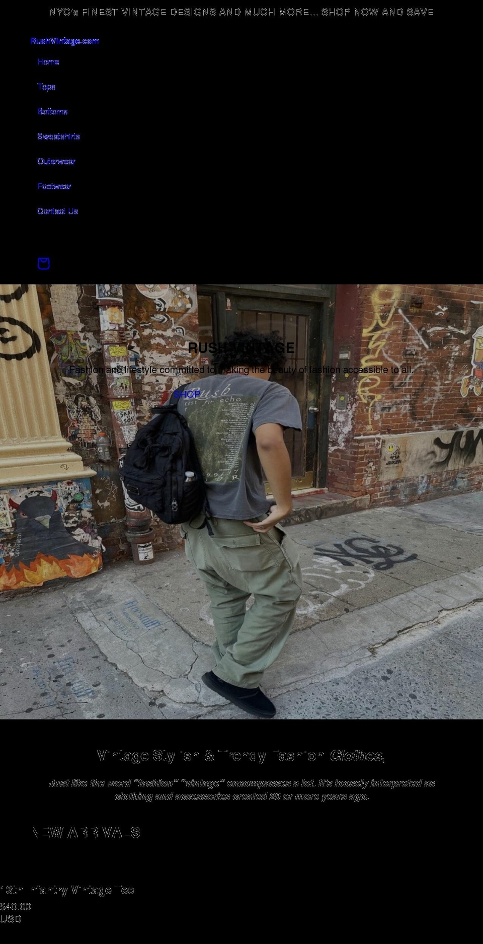 rushvintage.com shopify website screenshot