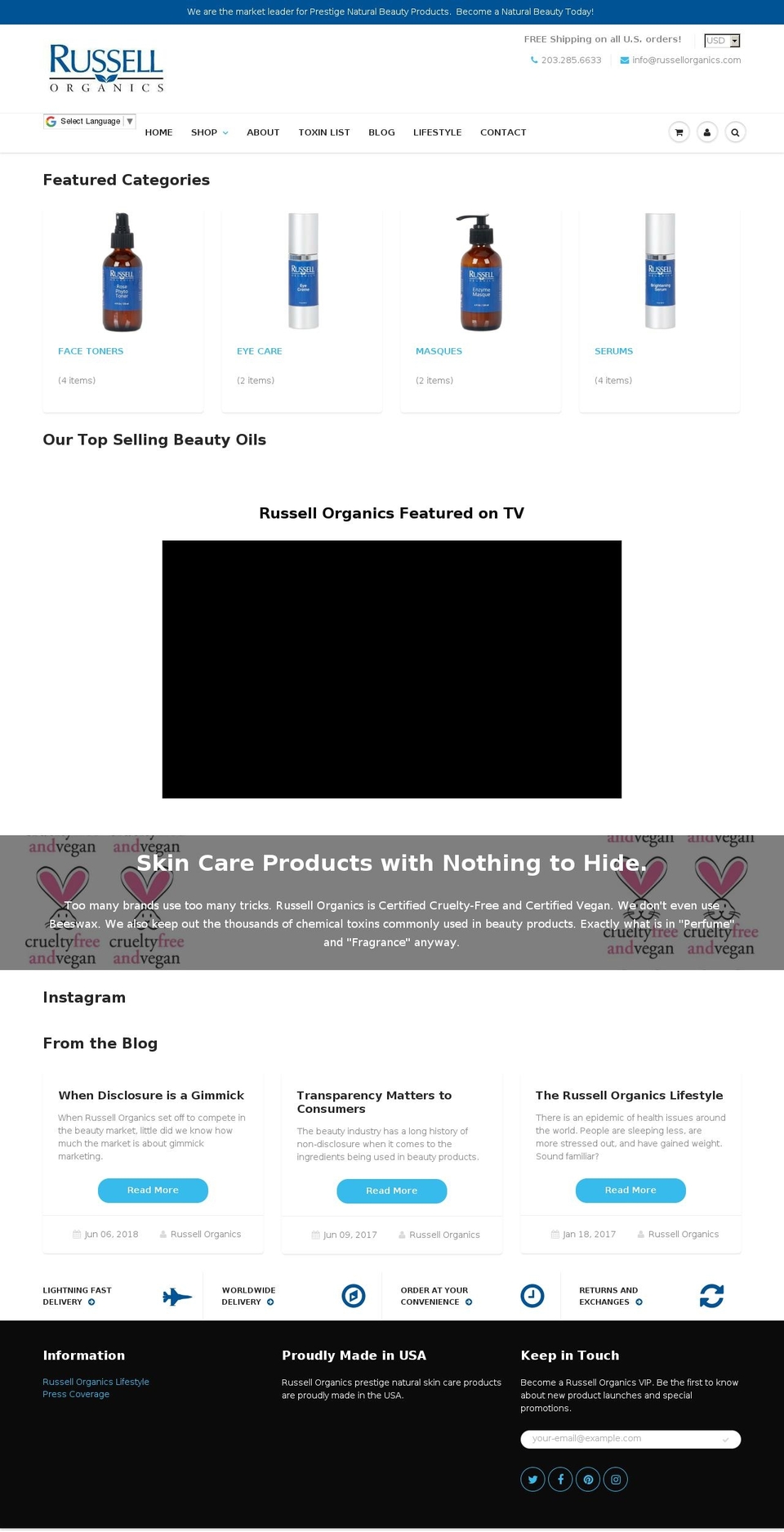 russellorganics.com shopify website screenshot