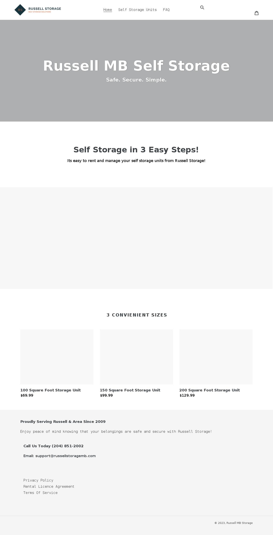 russellstoragemb.com shopify website screenshot