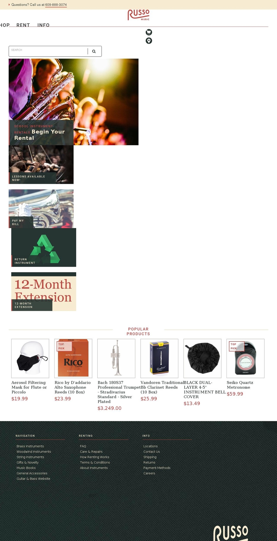 russomusicrentals.com shopify website screenshot