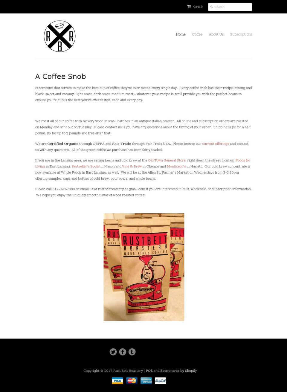 rustbeltroastery.com shopify website screenshot