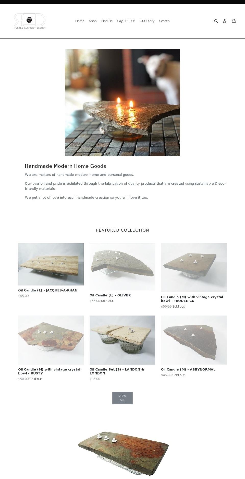 rustedelementdesign.com — Shopify storefront screenshot