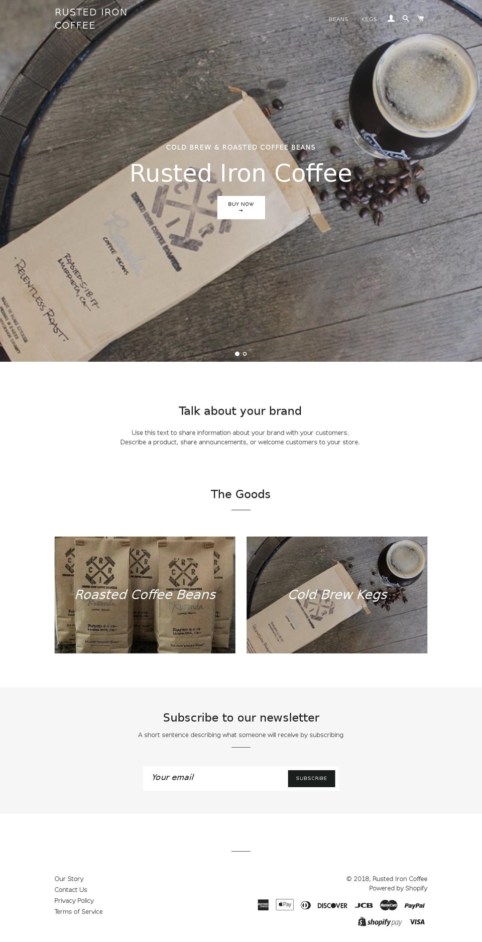 rustedironcoffee.com — Shopify storefront screenshot