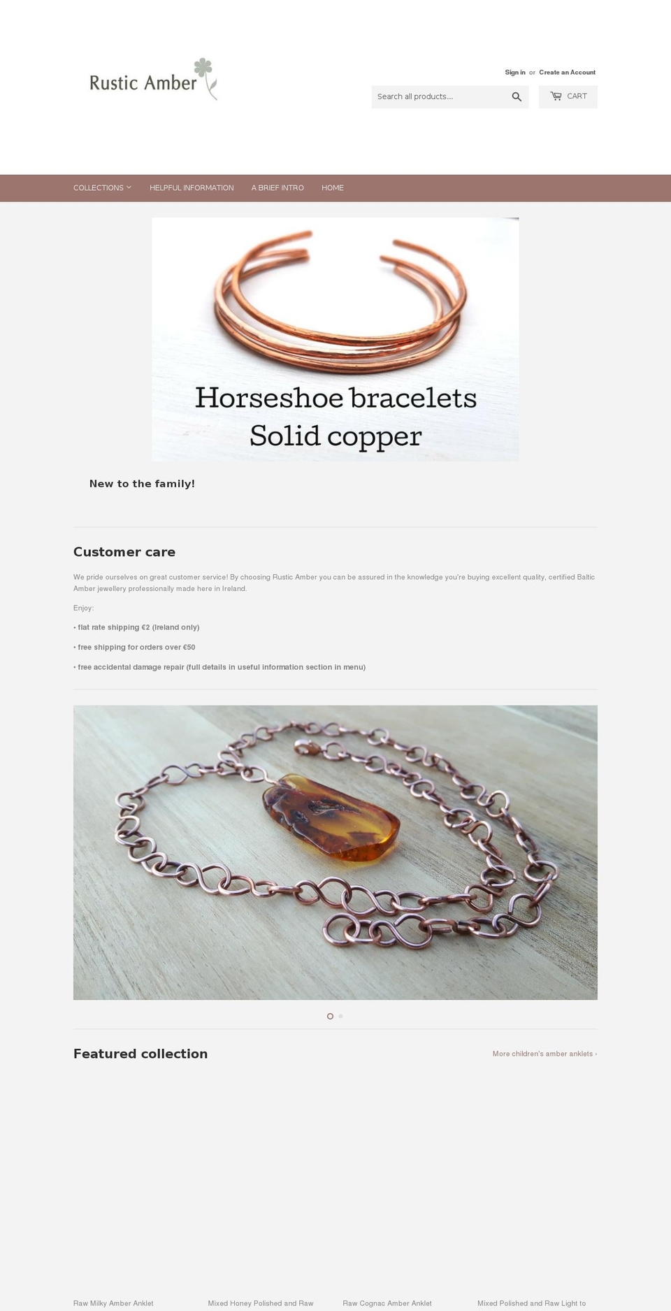rustic-amber.com — Shopify storefront screenshot