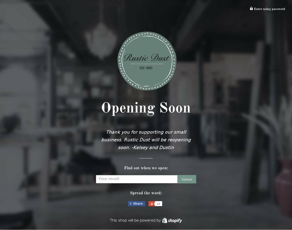 rustic-dust.myshopify.com shopify website screenshot