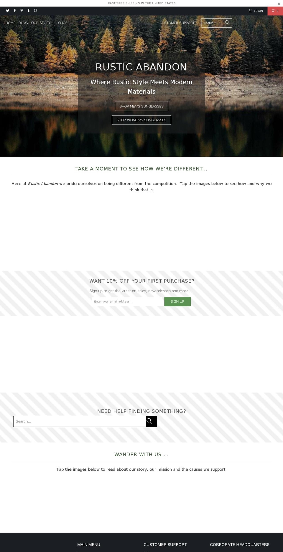 rusticabandon.com — Shopify storefront screenshot