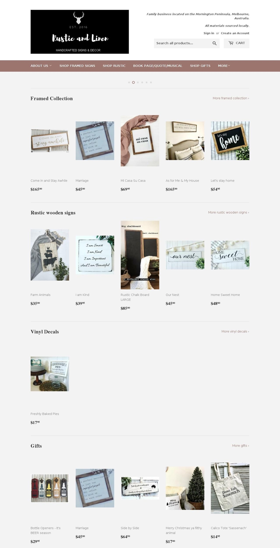 rusticandlinen.com — Shopify storefront screenshot