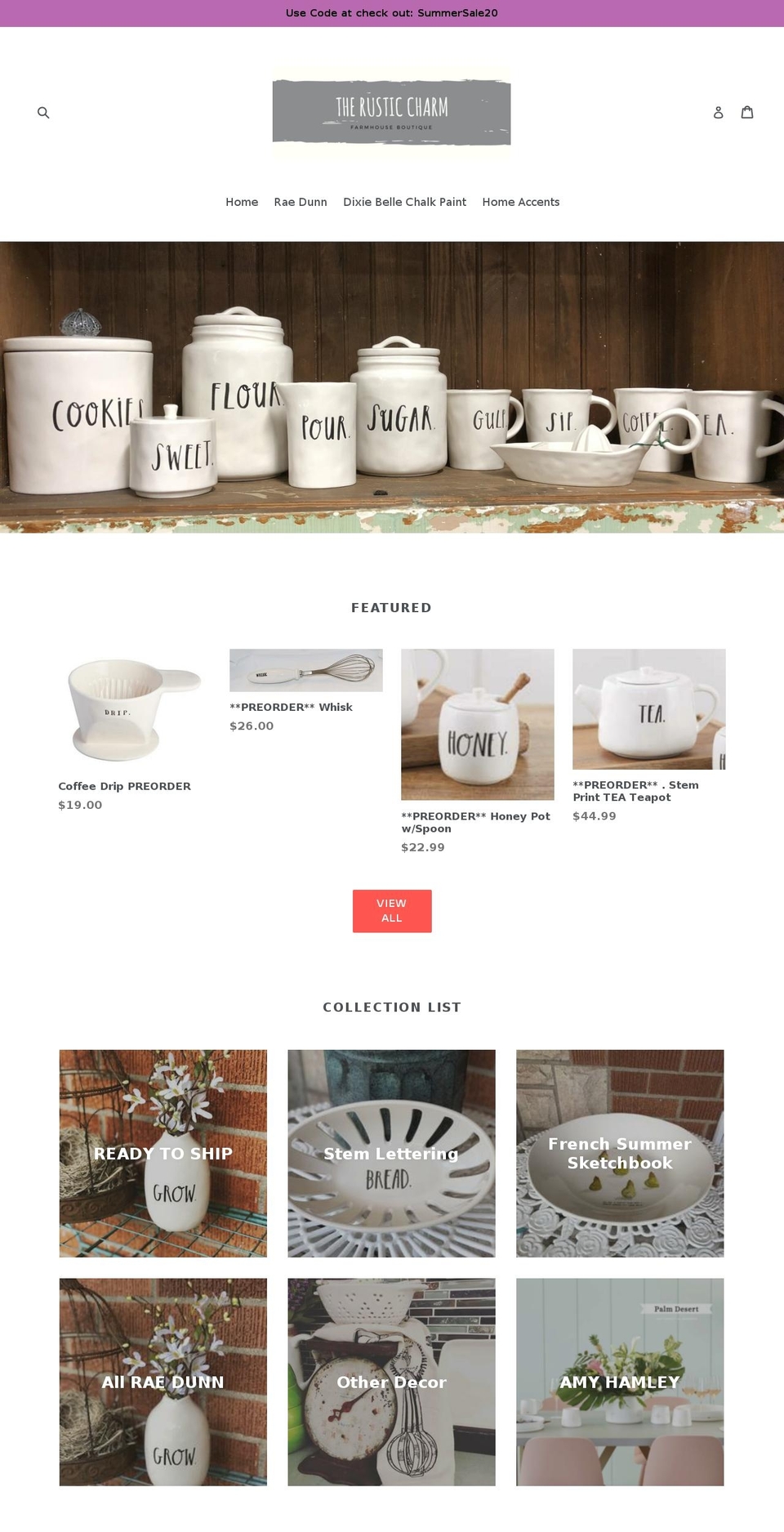 rusticcharmboutique.com shopify website screenshot