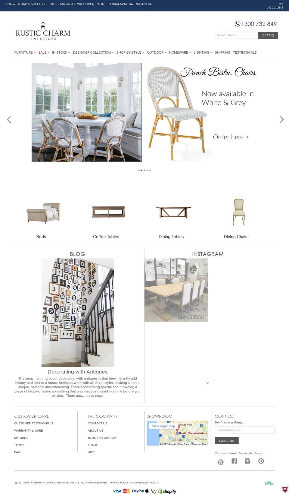 rusticcharminteriors.com.au shopify website screenshot