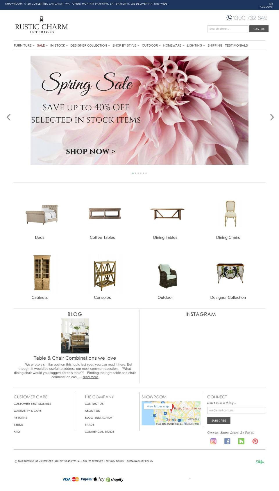 rusticcharminteriors.com shopify website screenshot