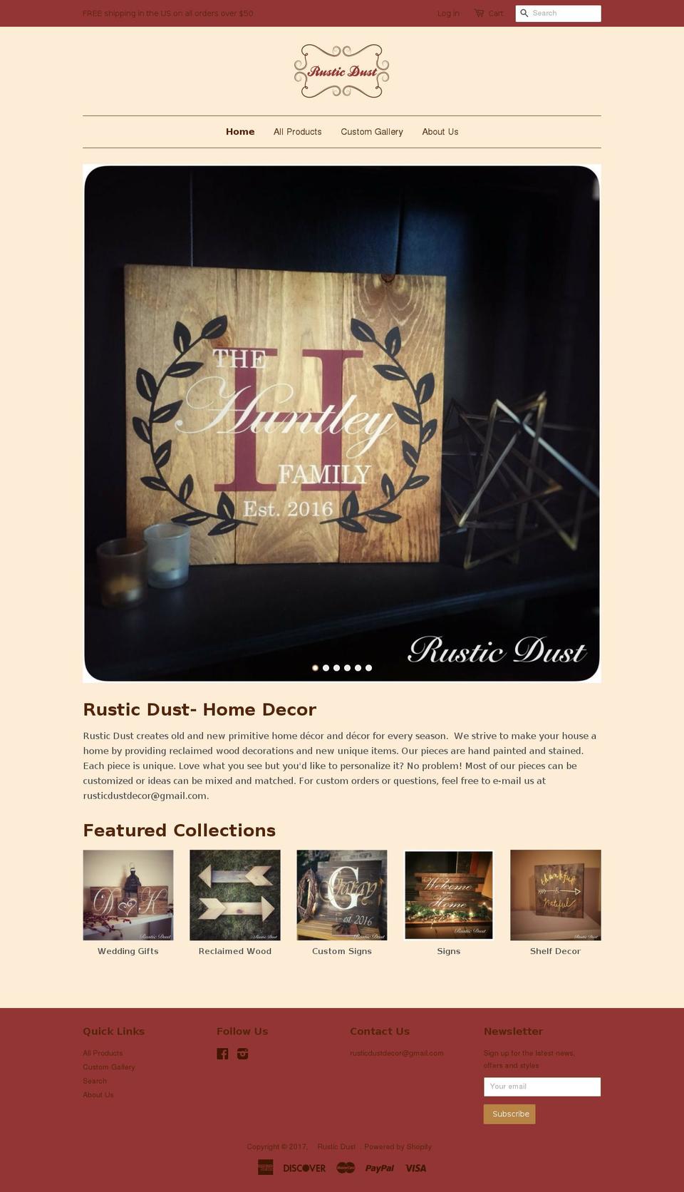 rusticdust.com shopify website screenshot