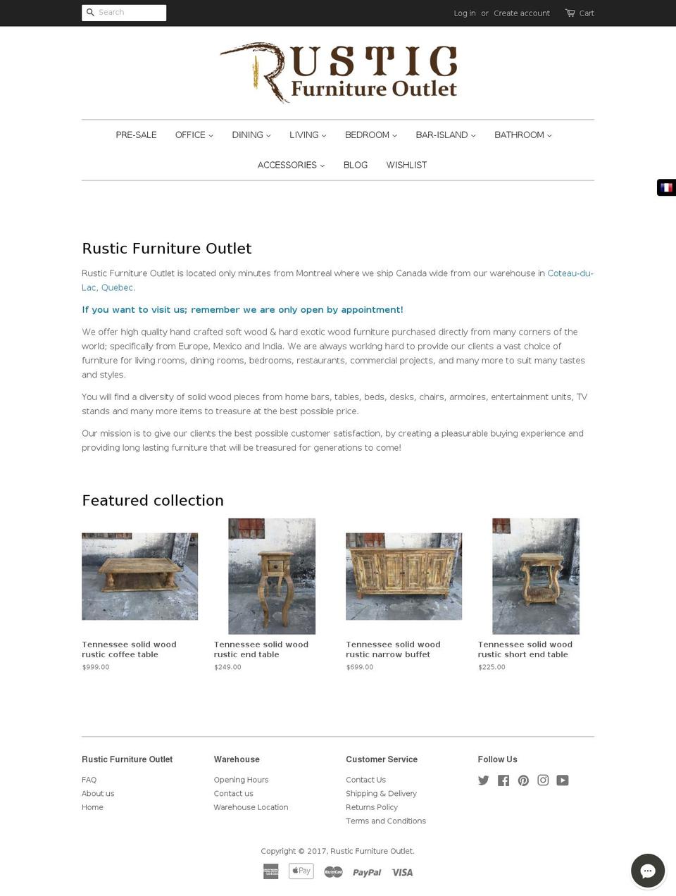 rusticfurnitureoutlet.ca shopify website screenshot