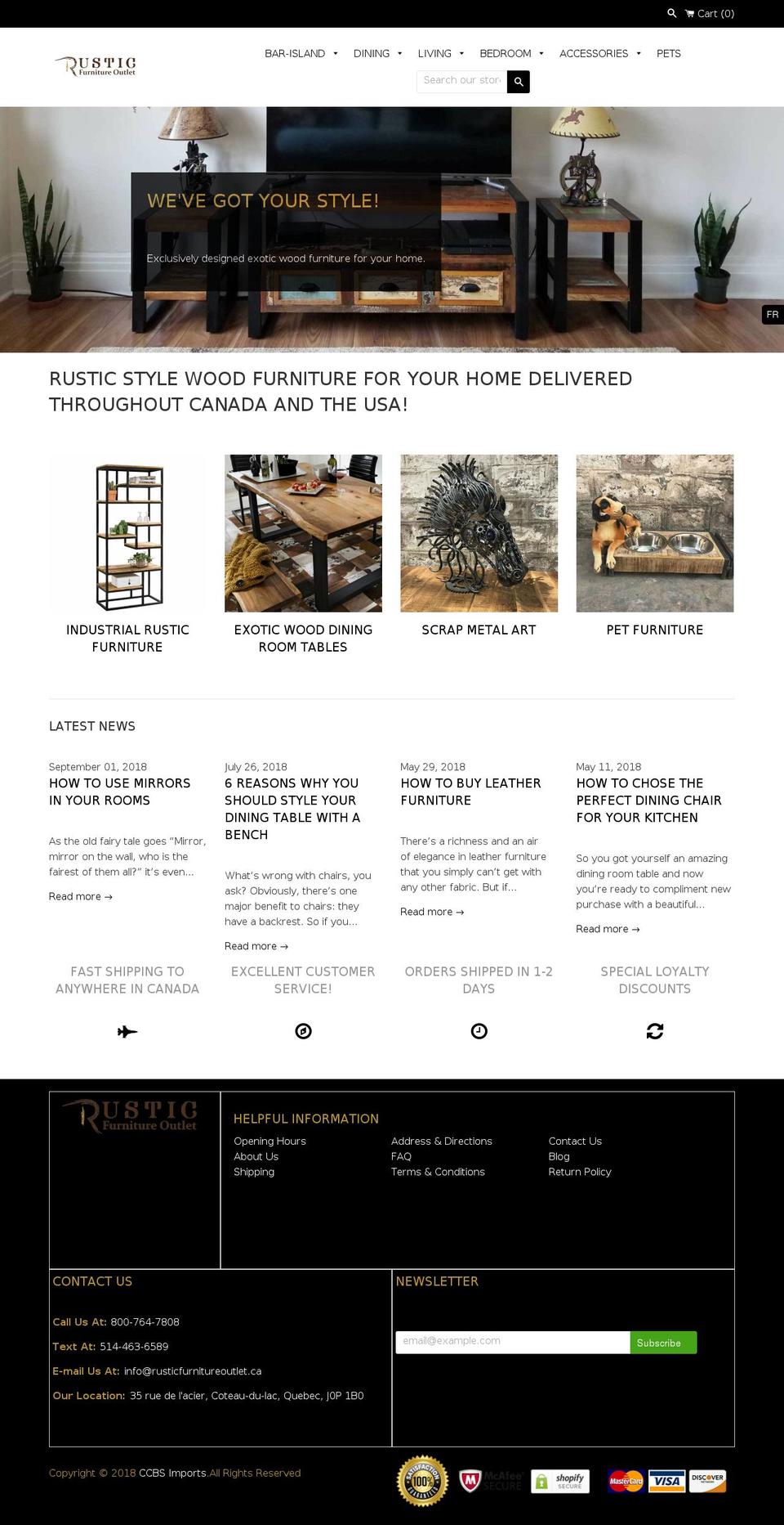 rusticfurnitureoutletusa.com — Shopify storefront screenshot