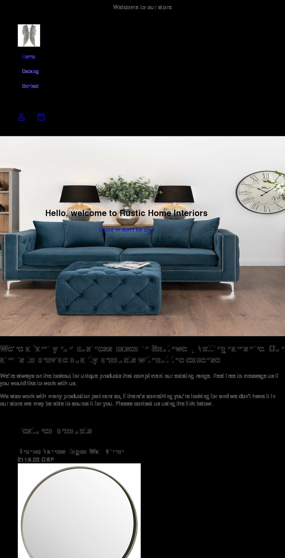 rustichomeinteriors.co.uk shopify website screenshot