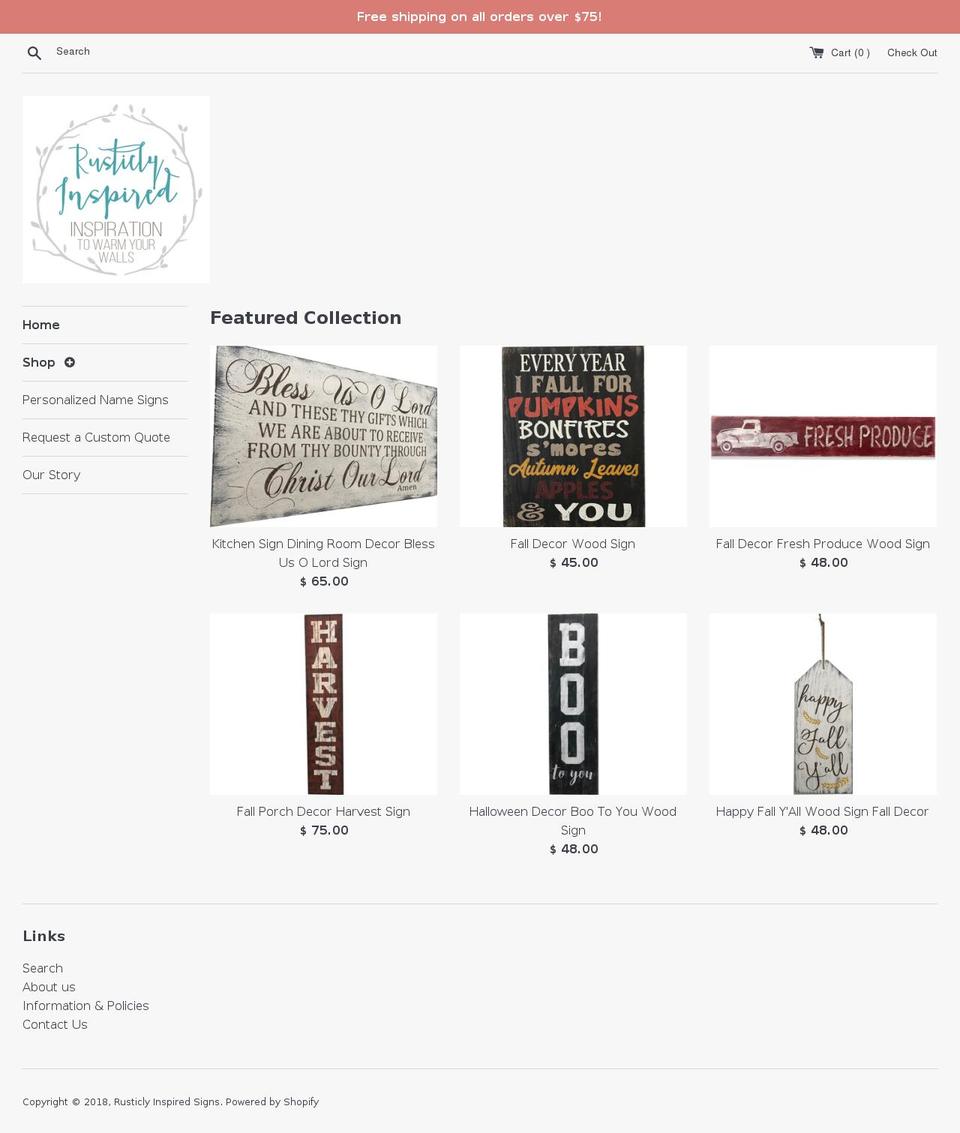 rusticlyinspiredsigns.com shopify website screenshot