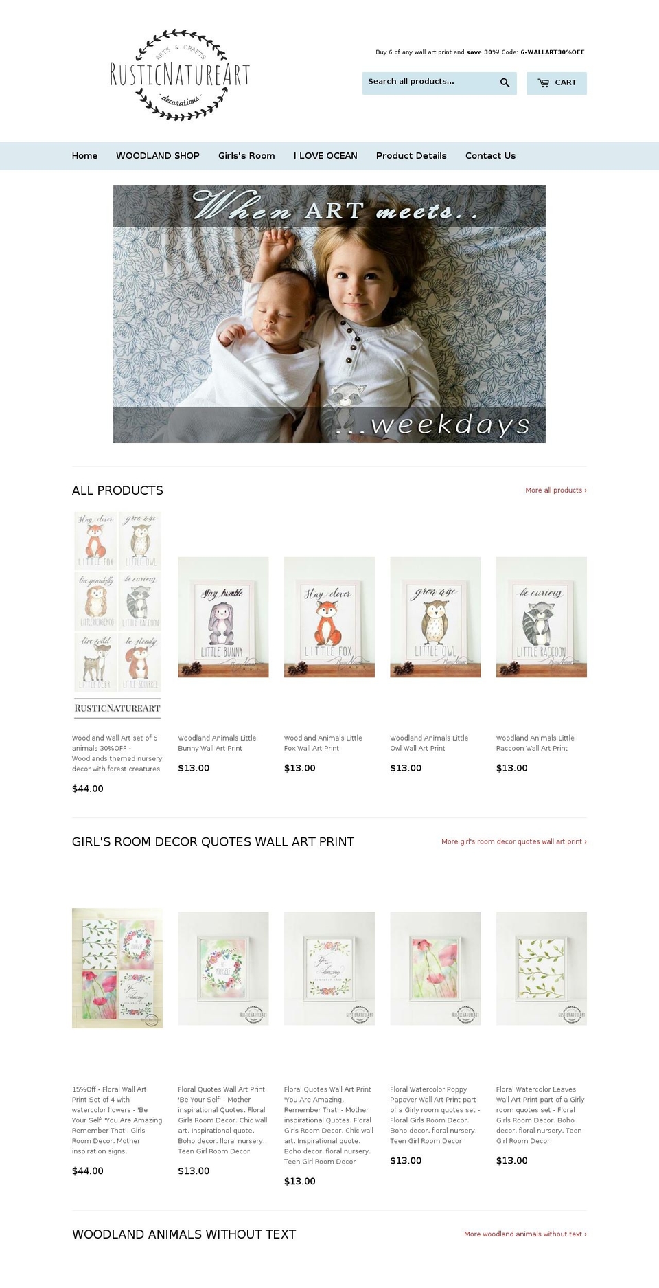 rusticnatureart.com shopify website screenshot